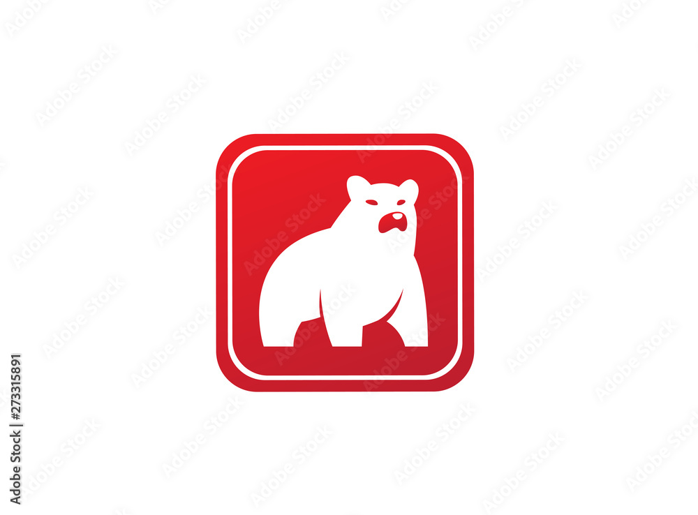 Big bear standing and looking at the side logo design, illustration icon in a shape Big bear standing and looking at the side logo design, illustration icon in a shape