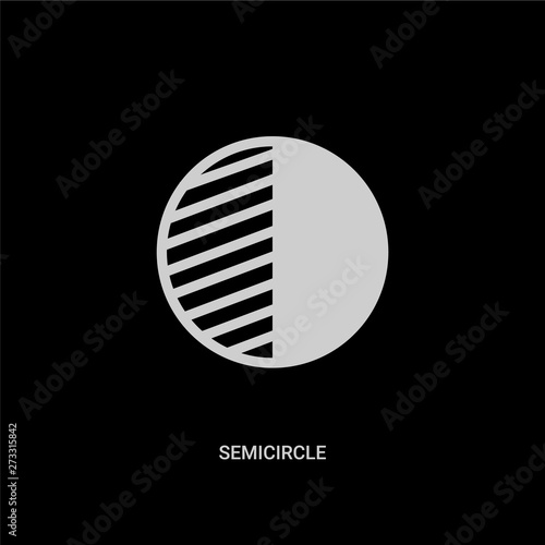 white semicircle vector icon on black background. modern flat semicircle from geometric figure concept vector sign symbol can be use for web, mobile and logo.