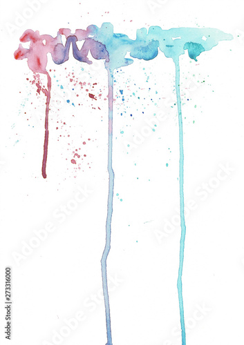 Watercolor leaks abstract illustration. Colorful bright ink and watercolor textures on white paper background. © Yana Protsenko