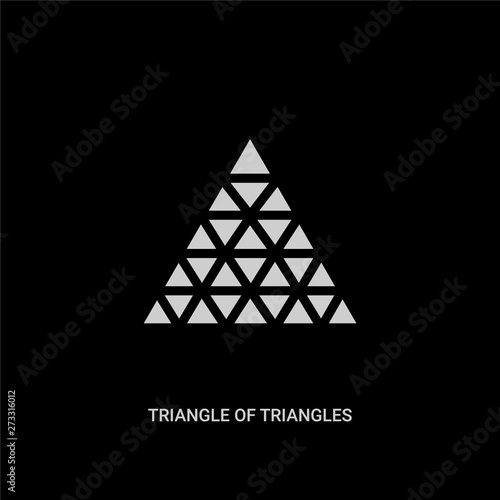 white triangle of triangles vector icon on black background. modern flat triangle of triangles from geometric figure concept vector sign symbol can be use for web, mobile and logo.