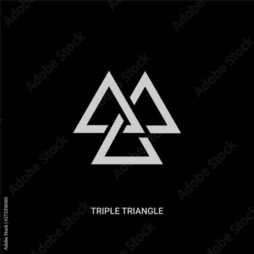 white triple triangle vector icon on black background. modern flat triple triangle from geometric figure concept vector sign symbol can be use for web, mobile and logo.