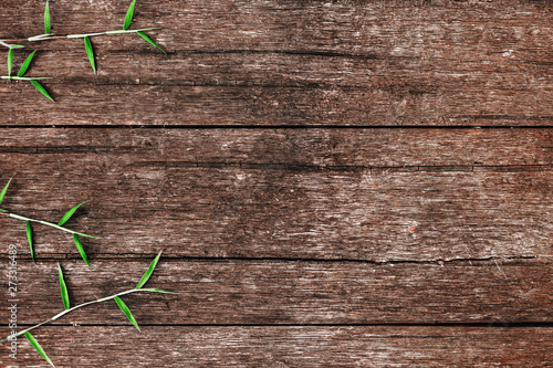 leaves on the old wooden background. copy space.