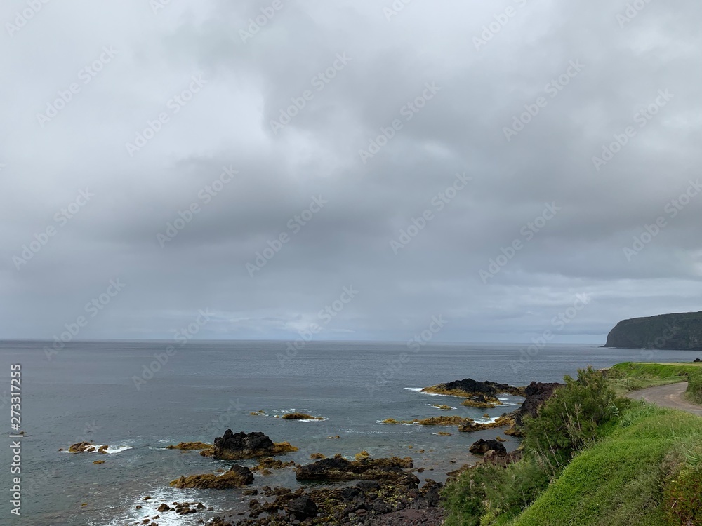 sea and blue sky on São Miguel island, Azores, Portugal near Ponta De Mosteiros