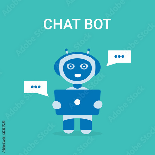 Modern robot ChatBot with tablet artificial intelligence. Concept flat vector illustration.