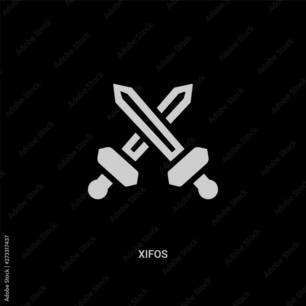 white xifos vector icon on black background. modern flat xifos from greece concept vector sign symbol can be use for web, mobile and logo.