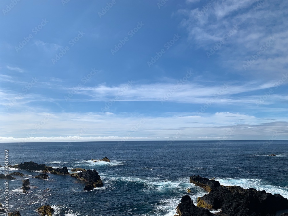 sea and rocks on São Miguel island, Azores, Portugal near Ponta De Mosteiros