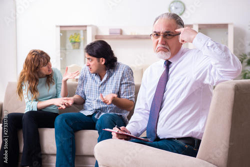 Young pair visiting experienced doctor psychologist