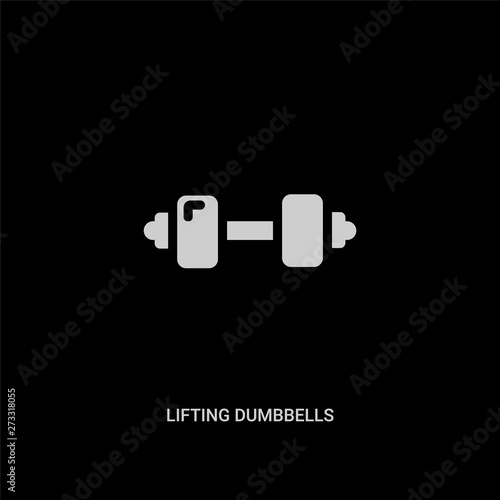 white lifting dumbbells vector icon on black background. modern flat lifting dumbbells from gym and fitness concept vector sign symbol can be use for web, mobile and logo. photo