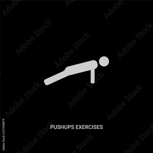 white pushups exercises vector icon on black background. modern flat pushups exercises from gym and fitness concept vector sign symbol can be use for web, mobile and logo.