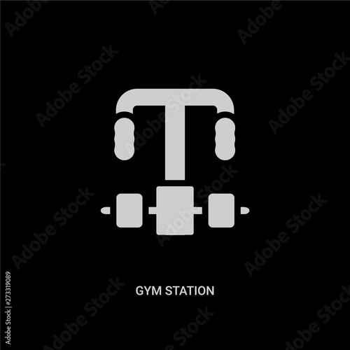 white gym station vector icon on black background. modern flat gym station from gym equipment concept vector sign symbol can be use for web, mobile and logo.