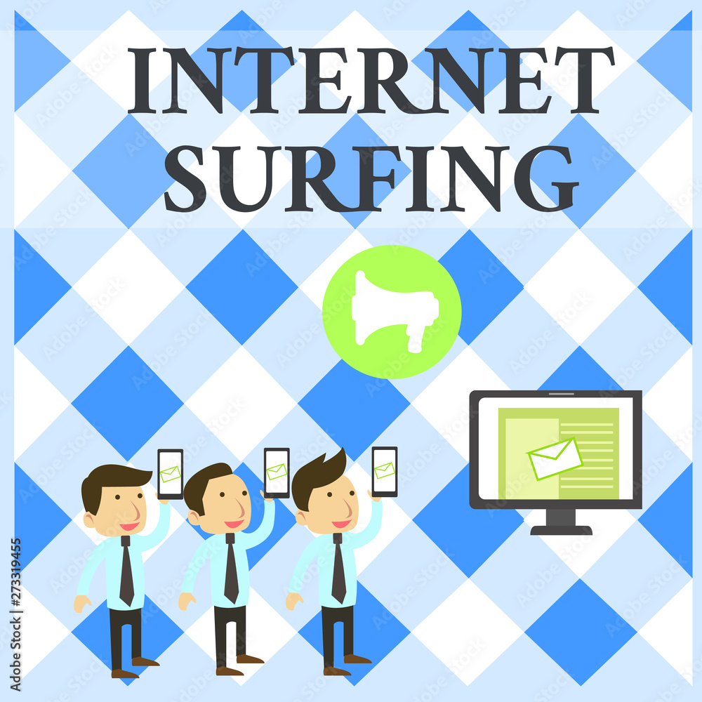 Text sign showing Internet Surfing. Business photo showcasing browsing hundred of websites using any installed browser SMS Email Marketing Media Audience Attraction Personal Computer Loudspeaker Text sign showing Internet Surfing. Business photo showcasing browsing hundred of websites using any installed browser SMS Email Marketing Media Audience Attraction Personal Computer Loudspeaker