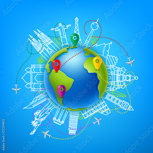 World travel vector color illustration