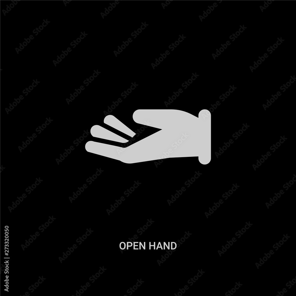 white open hand vector icon on black background. modern flat open hand from hands and guestures concept vector sign symbol can be use for web, mobile and logo. white open hand vector icon on black background. modern flat open hand from hands and guestures concept vector sign symbol can be use for web, mobile and logo.