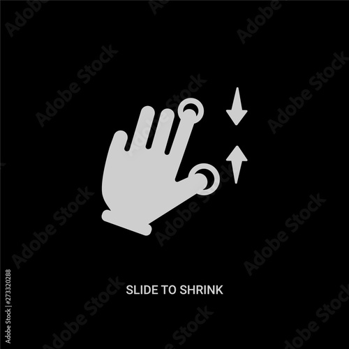 white slide to shrink vector icon on black background. modern flat slide to shrink from hands and guestures concept vector sign symbol can be use for web, mobile and logo.