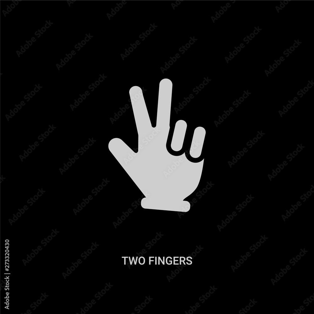 Fototapeta premium white two fingers vector icon on black background. modern flat two fingers from hands and guestures concept vector sign symbol can be use for web, mobile and logo.