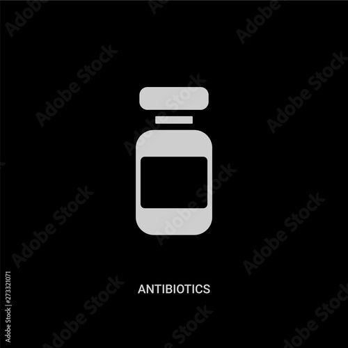 white antibiotics vector icon on black background. modern flat antibiotics from health and medical concept vector sign symbol can be use for web, mobile and logo.