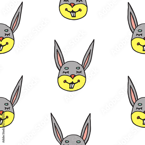 Abstract seamless pattern with animals. Soft colors. Colorful children's illustration. Print for textiles, packaging, children's clothing.White background.Cute bunny, rabbit. Happy Easter