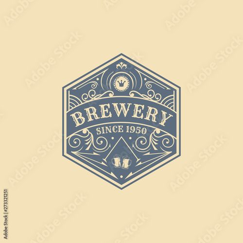 vintage badges of brewery, brewery shop and emblems