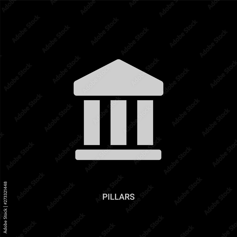 white pillars vector icon on black background. modern flat pillars from history concept vector sign symbol can be use for web, mobile and logo.