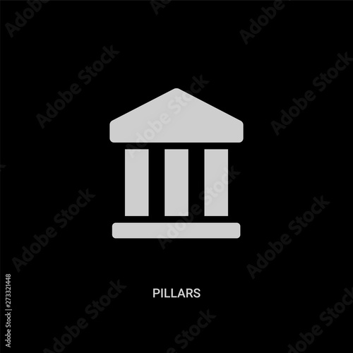 white pillars vector icon on black background. modern flat pillars from history concept vector sign symbol can be use for web, mobile and logo.