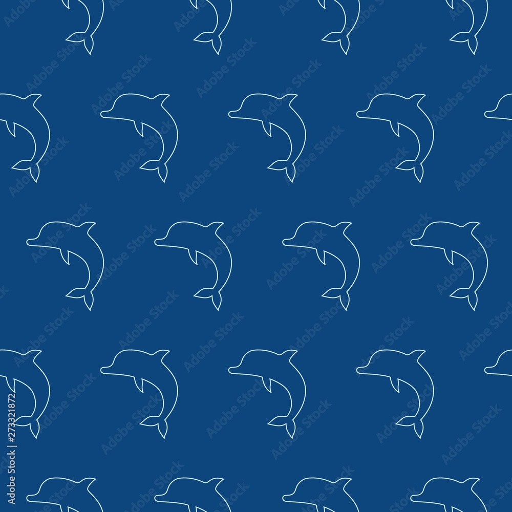 Naklejka premium Vector seamless pattern with jumping dolphins blue background