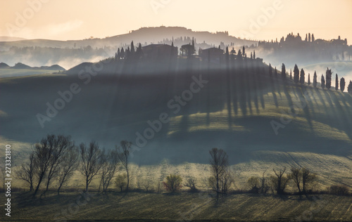 sunrise and fog in Tuscany