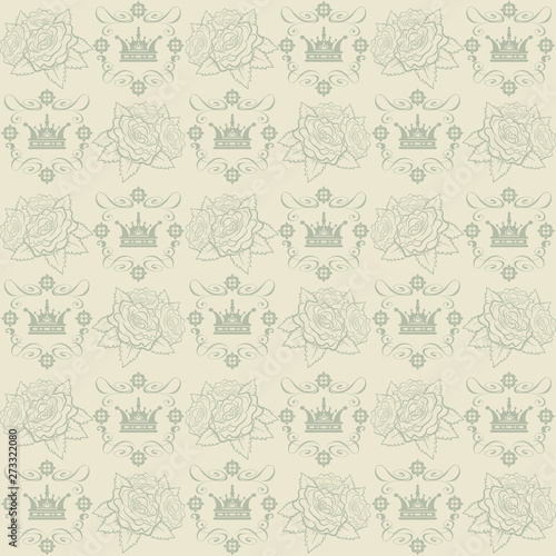 Vintage seamless pattern with floral patterns. Vector image