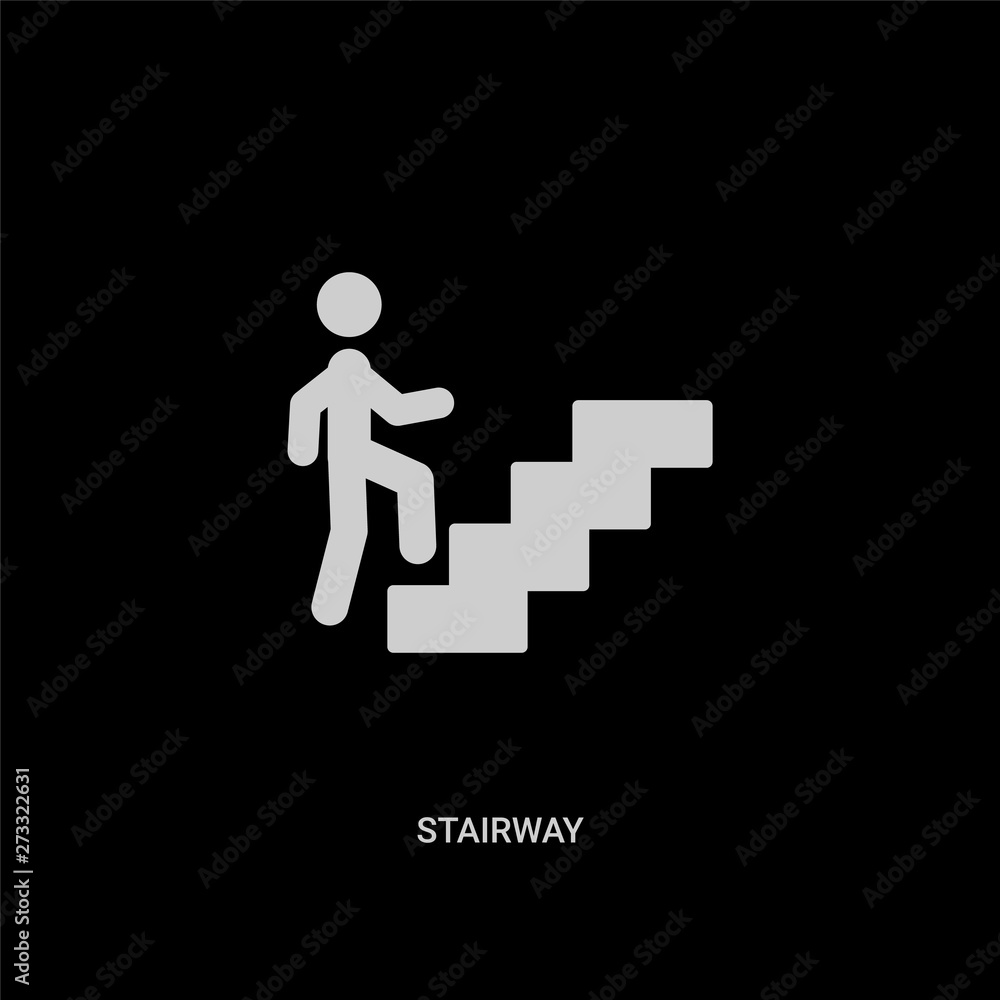 white stairway vector icon on black background. modern flat stairway from hotel and restaurant concept vector sign symbol can be use for web, mobile and logo. white stairway vector icon on black background. modern flat stairway from hotel and restaurant concept vector sign symbol can be use for web, mobile and logo.