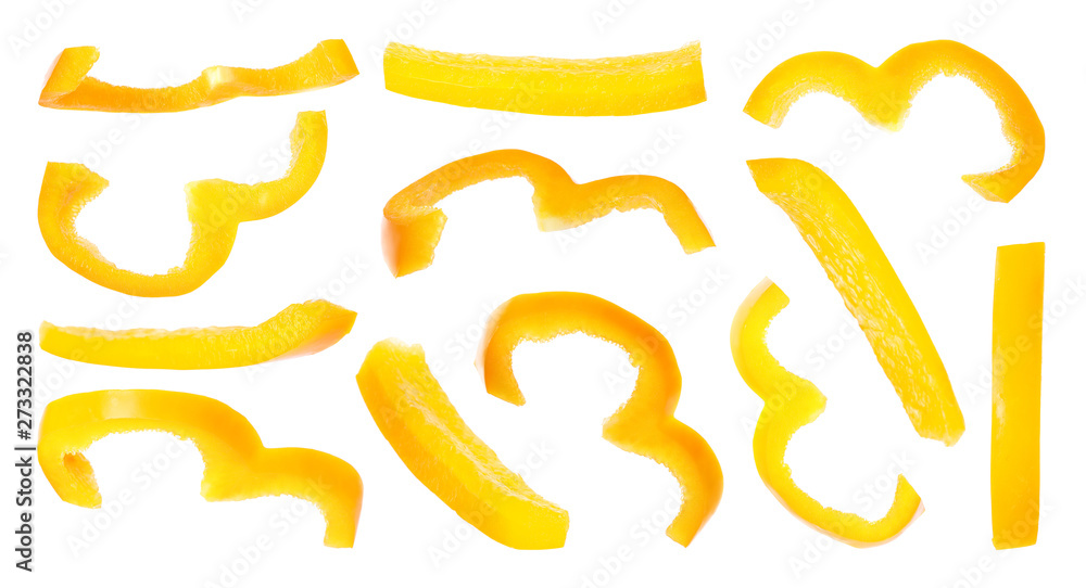 Set of cut fresh bell pepper on white background Set of cut fresh bell pepper on white background