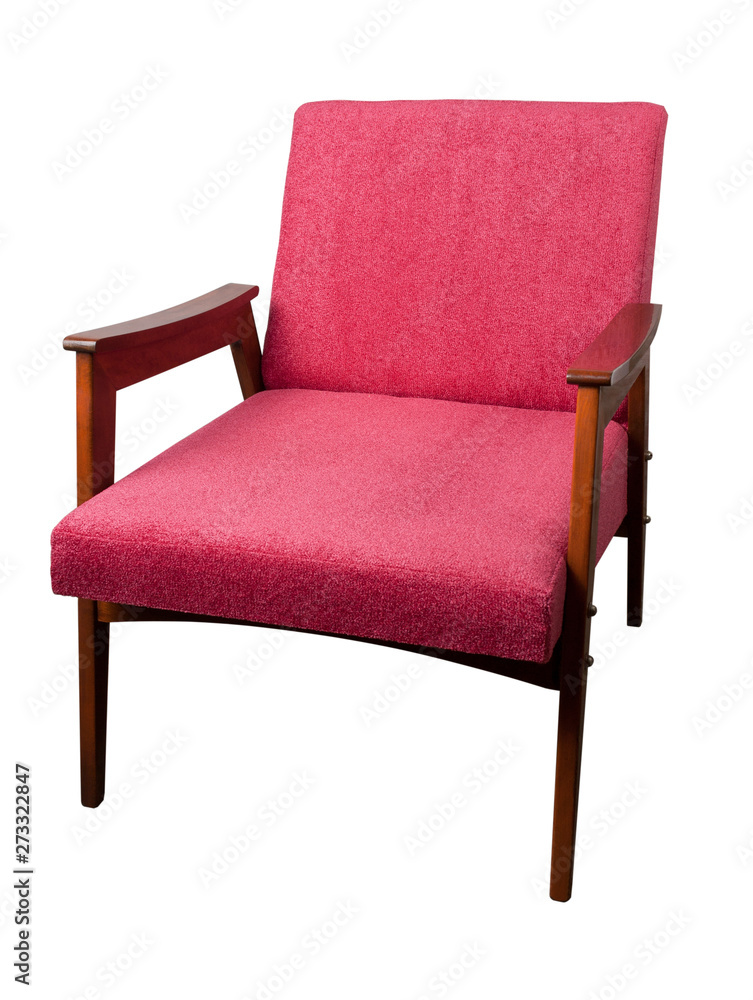 Compact red retro armchair on a white background. Compact red retro armchair on a white background.