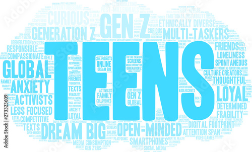 Teens Word Cloud on a white background. 