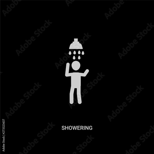 white showering vector icon on black background. modern flat showering from humans concept vector sign symbol can be use for web, mobile and logo.