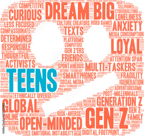 Teens Word Cloud on a white background. 