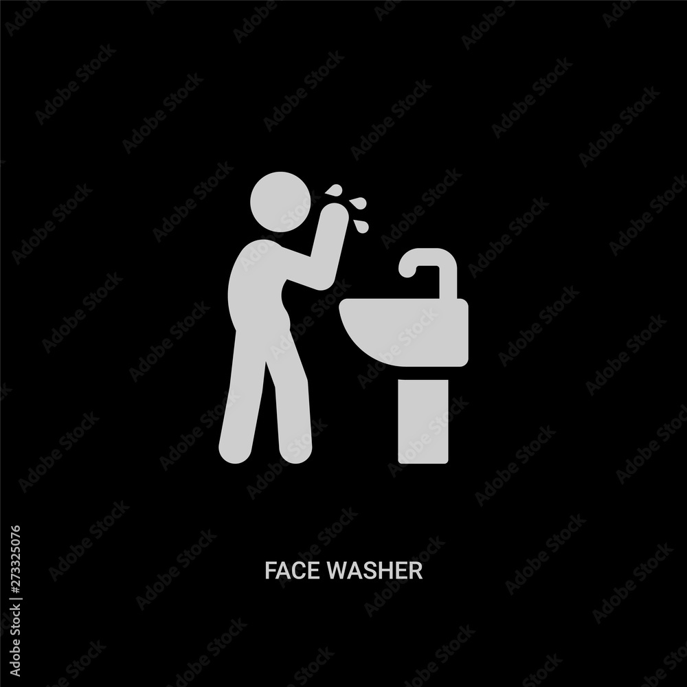 white face washer vector icon on black background. modern flat face washer from hygiene concept vector sign symbol can be use for web, mobile and logo. white face washer vector icon on black background. modern flat face washer from hygiene concept vector sign symbol can be use for web, mobile and logo.
