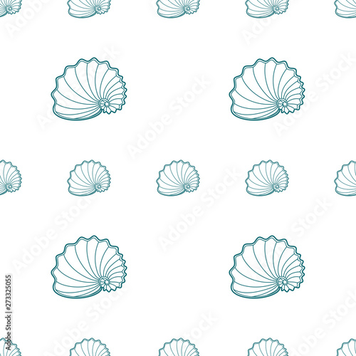 Seamless pattern with seashells, spiral sea shells on white background