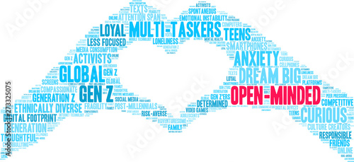Open-Minded Generation-Z Word Cloud on a white background.  © arloo