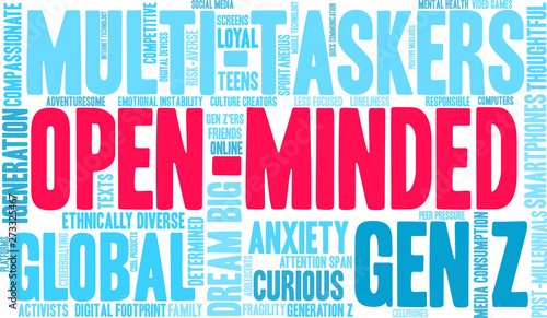 Open-Minded Gen Z Word Cloud on a white background. 