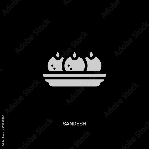 white sandesh vector icon on black background. modern flat sandesh from india and holi concept vector sign symbol can be use for web, mobile and logo.