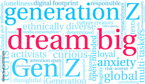 Dream Big iGeneration Word Cloud on a white background. 