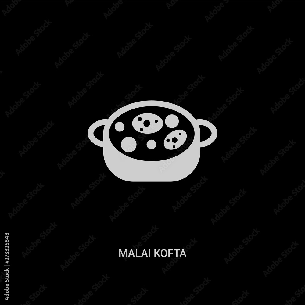 white malai kofta vector icon on black background. modern flat malai kofta from india and holi concept vector sign symbol can be use for web, mobile and logo. white malai kofta vector icon on black background. modern flat malai kofta from india and holi concept vector sign symbol can be use for web, mobile and logo.