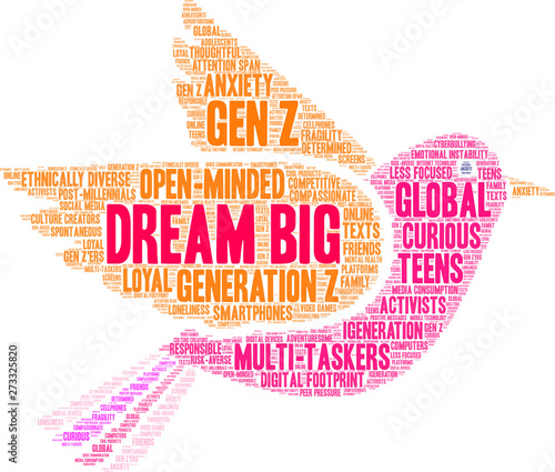 Dream Big iGeneration Word Cloud on a white background. 