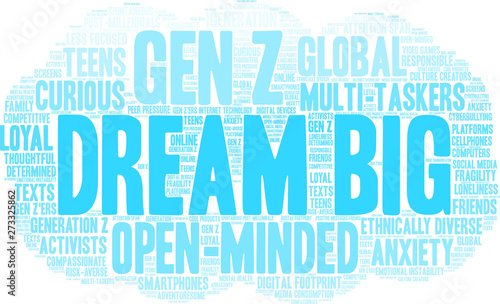 Dream Big Word Cloud on a white background. 