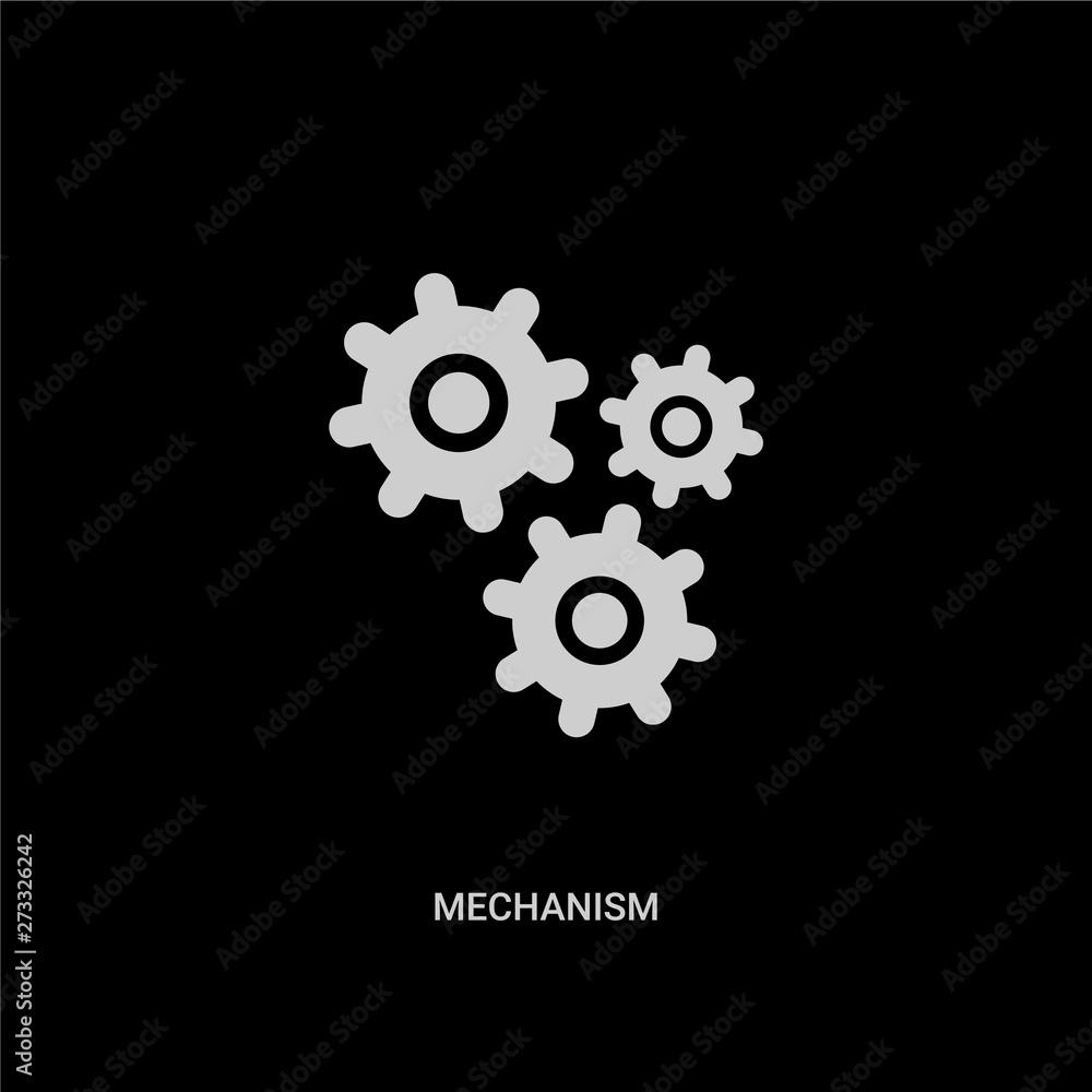 white mechanism vector icon on black background. modern flat mechanism from industry concept vector sign symbol can be use for web, mobile and logo. white mechanism vector icon on black background. modern flat mechanism from industry concept vector sign symbol can be use for web, mobile and logo.