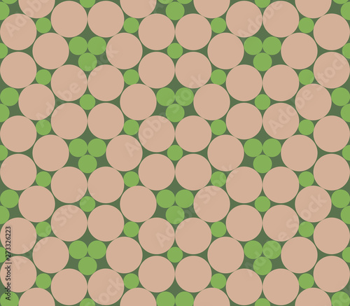Seamless dots, seamless circles, abstract flowers. Geo, geometric pattern in beige and green. Seamless background with monotone pattern. Oriental simple background in vector.