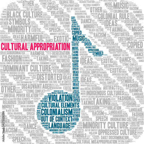 Cultural Appropriation Word Cloud on a white background. 