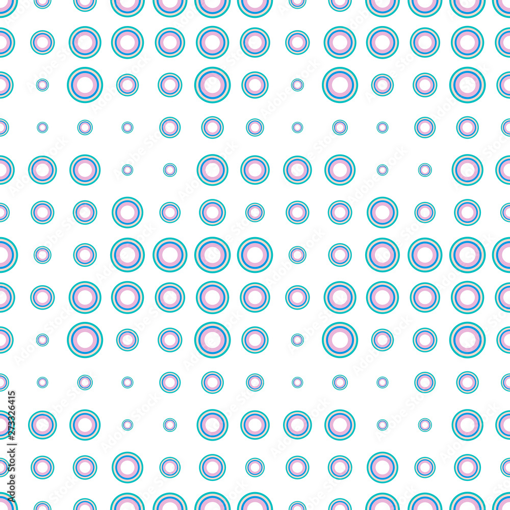 Colorful halftone seamless pattern with circles and rings. Dotted texture. Polka dot on white background. Abstract round seamless pattern. Vector illustration.