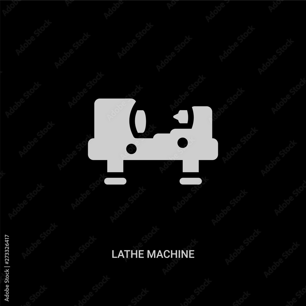white lathe machine vector icon on black background. modern flat lathe machine from industry concept vector sign symbol can be use for web, mobile and logo. white lathe machine vector icon on black background. modern flat lathe machine from industry concept vector sign symbol can be use for web, mobile and logo.