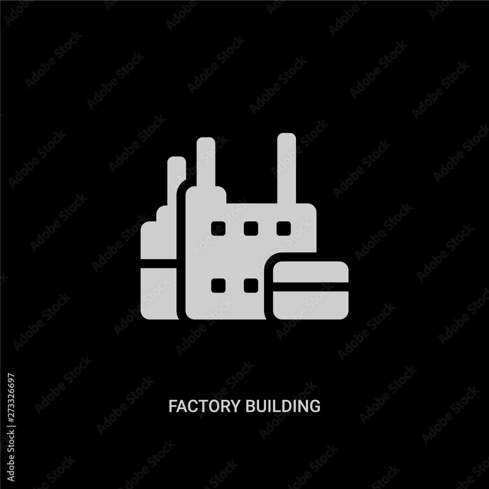 white factory building vector icon on black background. modern flat factory building from industry concept vector sign symbol can be use for web, mobile and logo. white factory building vector icon on black background. modern flat factory building from industry concept vector sign symbol can be use for web, mobile and logo.