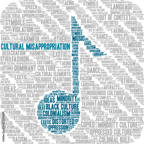 Cultural Misappropriation Word Cloud on a white background. 