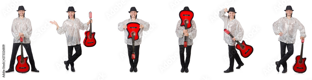 Young man with guitar isolated on white Young man with guitar isolated on white